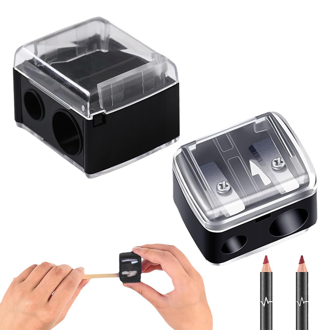 Temperamatite di Bellezza,Temperino Matita Occhi,Temperino Doppio per Matite Cosmetiche,Temperamatite Trucco,Temperino Trucco, Adatto per Eyeliner, Matita per Sopracciglia (Nero), 2 pezzo