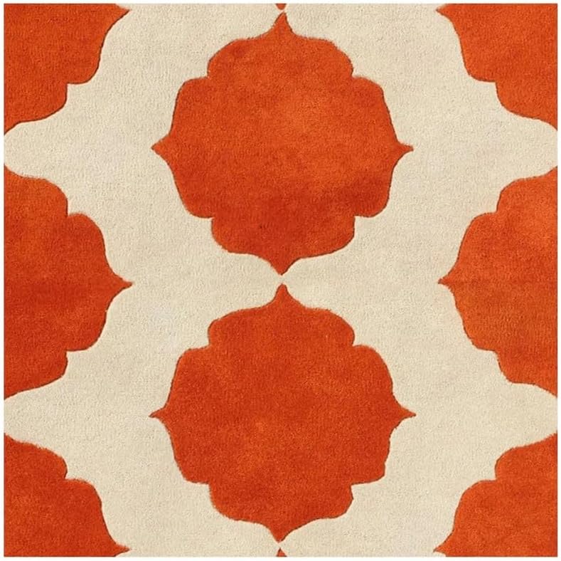 Hand Tufted Orange Geometric Trellis Area Rug 10x14 ft (120x168 inches) | Oversized Carpet for Living Room & Hall | Soft Wool Rug