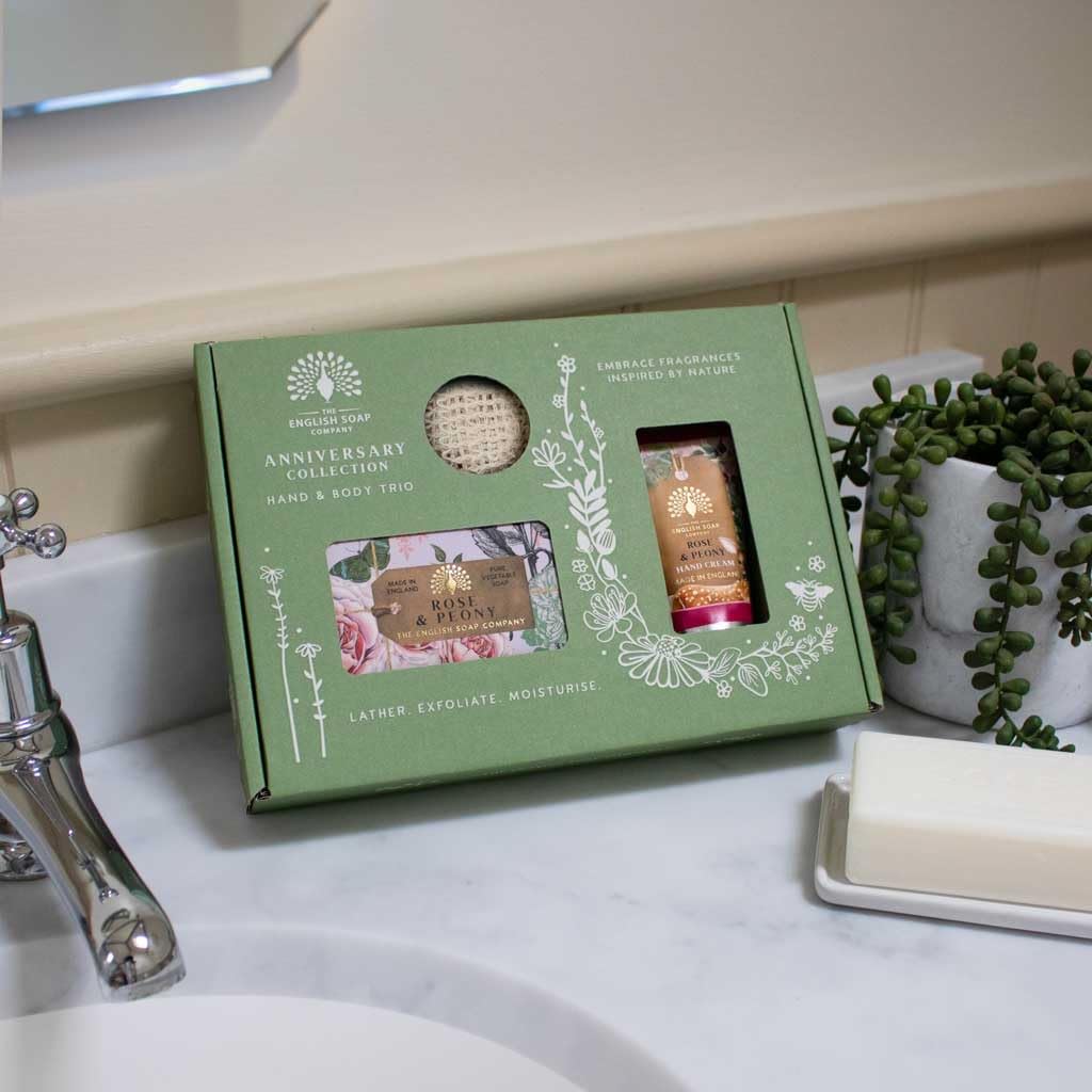 The English Soap Company Anniversary Collection Luxury Hand and Body Trio Gift Set (Rose & Peony)
