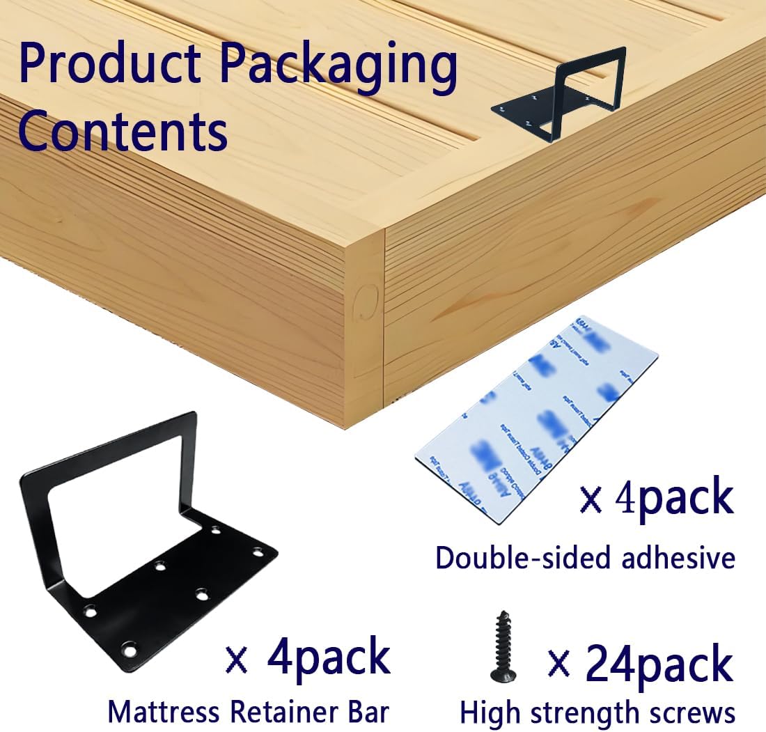 Non-Slip Mattress Grippers,Heavy Duty Mattress Retainer Bar,Mattress Slide Stopper from Sliding Anti Bed Sliding for Most Bedroom/RV Soft Bed Mattresses (Black-4Pack)