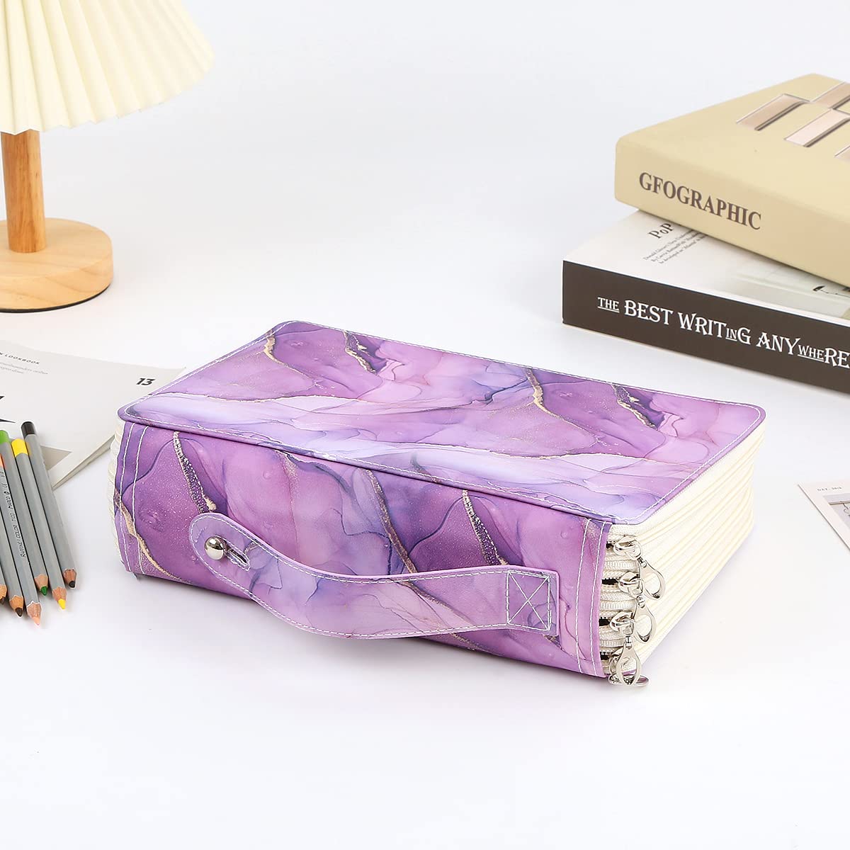 Lbxgap Étui Portable coloré, Marbre foncé Violet, 200, 200 Pistes