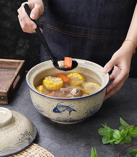 Miniatura 4 de Cuenco De Ramen, Juego De Cuencos De Ramen De Cerámica Con Tapa, 800ml De Cuencos De Sopa, Pho, Cuenco De Ramen Vintage Japonés De Cerámica Para Cereales, Sopa, Vajilla Asiática Apta Para Microondas Y