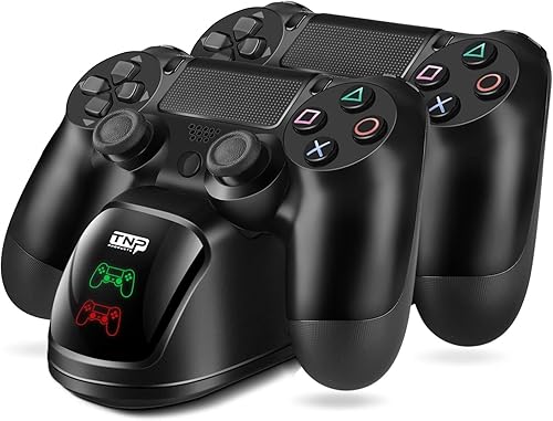 TNP PS4 Controller Charging Station Dock Stand PS-4 Dualshock Control Gamepad USB Port Dual Charger Cradle Base with Cable & LED Indicator for Sony