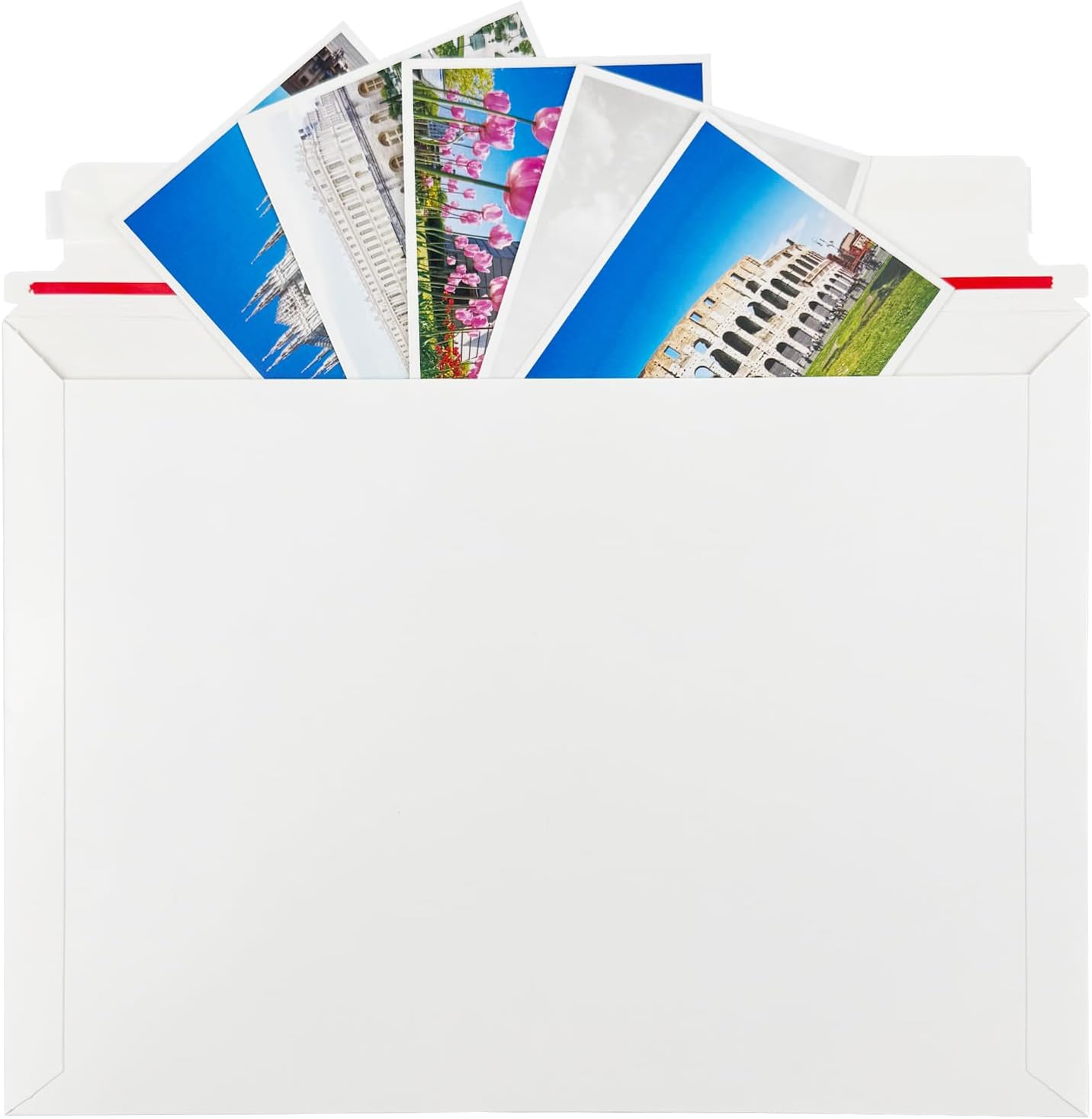 100 Pack 12.9x9.5" Cardboard Envelopes, 250GSM Thin Photo Mailers Shipping Envelope for Trading Cards with "DO NOT BEND" Labels, Small Self Seal Document Envelope - White