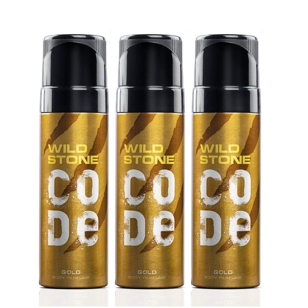 Wild Stone CODEGold No Gas Body Perfume for Men with Strong Masculine Aroma for Special Occasion, Pack of 3 (120ml each)
