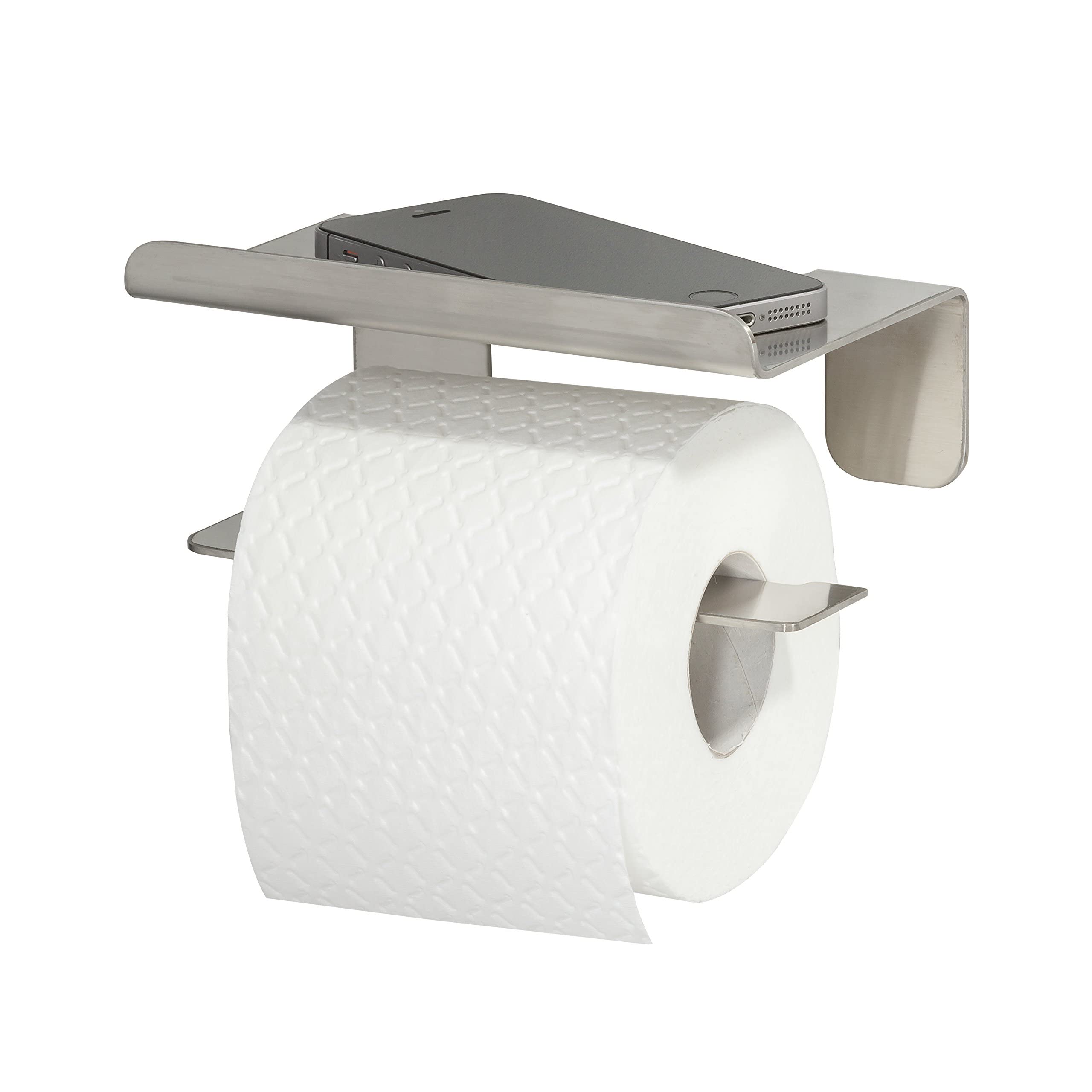 Tiger Brushed Stainless Steel Colar Toilet Roll Holder With Shelf