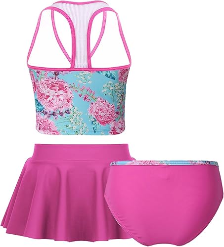 Miniatura 2 de Hularka Traje de baño tankini de 3 piezas para niños y niñas, parte superior cruzada con parte inferior y faldas para trajes de baño deportivos para