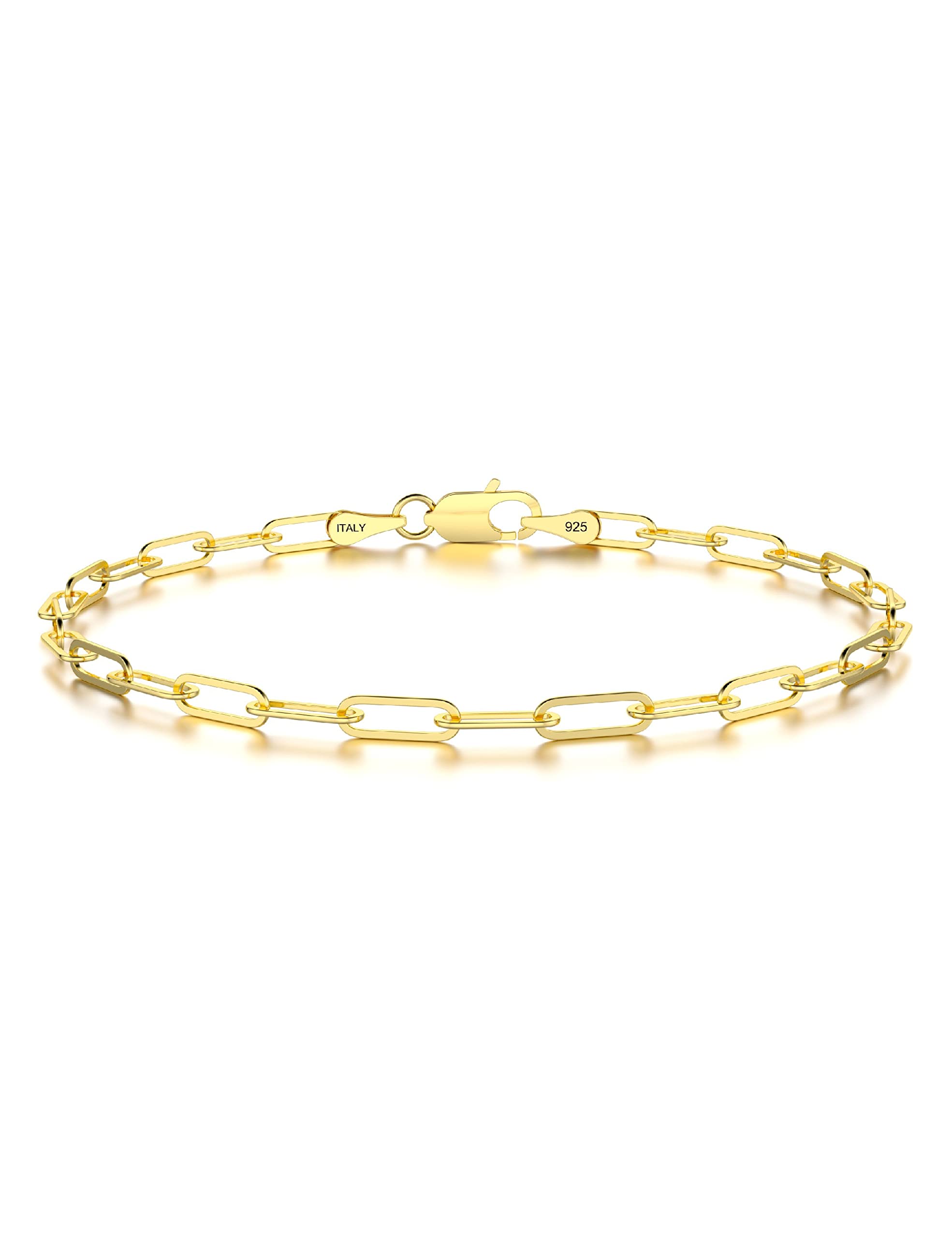 nometo925 Sterling Silver Paperclip Chain Bracelet 3/4/5mm Silver Bracelet for Women Men Silver Bracelet 6.5-9 Inches