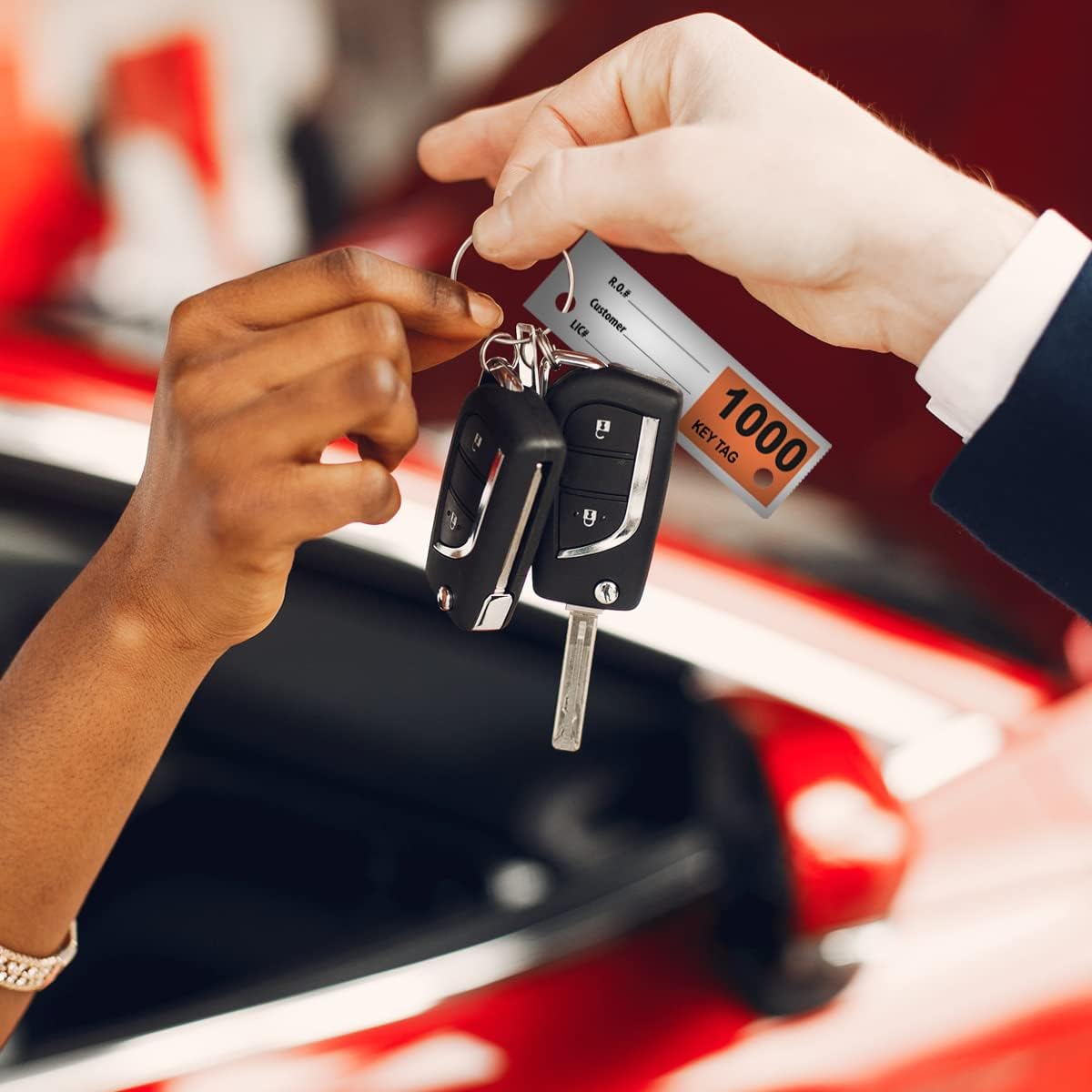 3000 Automotive 3 Part Service Dispatch Numbers Mirror Hang Tags Numbered 000, 1000, 2000 RL78 Style Color Coded Orange Service Dispatch Numbers with 1.25” Slotted Hang Tag Cutout