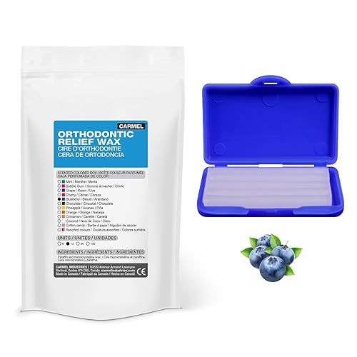 Carmel Cera de ortodoncia en caja perfumada de chocolate, paquete de 12, cera de alivio para aparatos dentales, dientes dañados, cera para pacientes