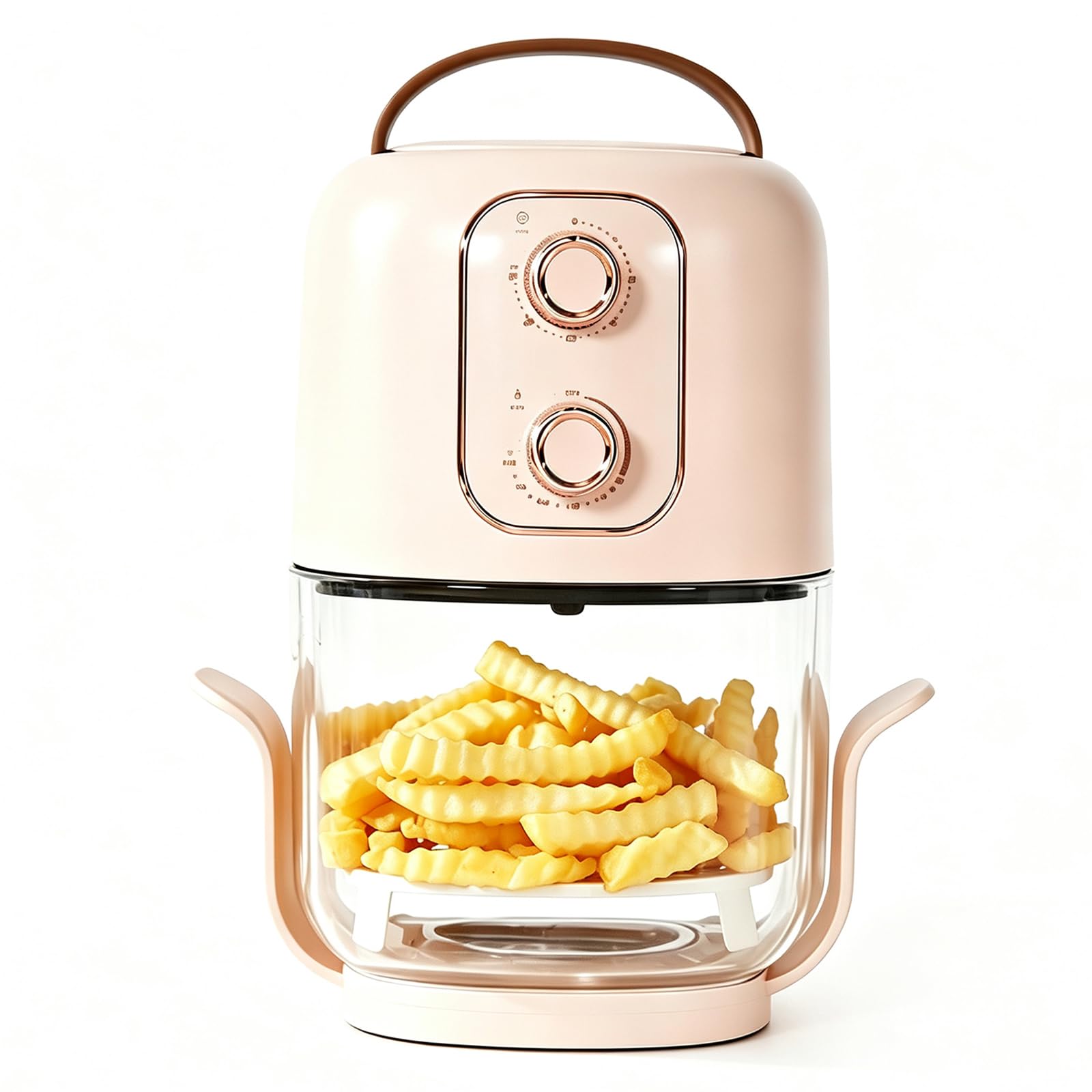 Friggitrice ad Aria a Torre Visibile 2,5L, Controllo a Doppia Manopola | Finestra di visualizzazione in vetro trasparente a 360°, per singoli, coppie e piccole cucine, tempo e temperatura