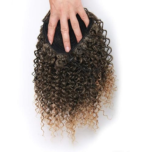 Miniatura 6 de Cola de caballo rizada afro corta para extensión de cola de caballo afroamericana, cola de caballo sintética afro rizada para mujeres (mezcla dorada