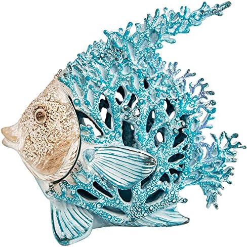 Corner Merchant Ocean Decor Coral Reef Angelfish Beach Home Decor Coral Look Polystone Tabletop Collection (Turquoise)