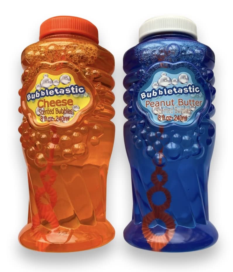 Bubbletastic Cheese and Peanut Butter Dog Bubbles 2 Pack Scented Bubbles - Total 16 oz - Scented Bubbles for Dogs to Pop!