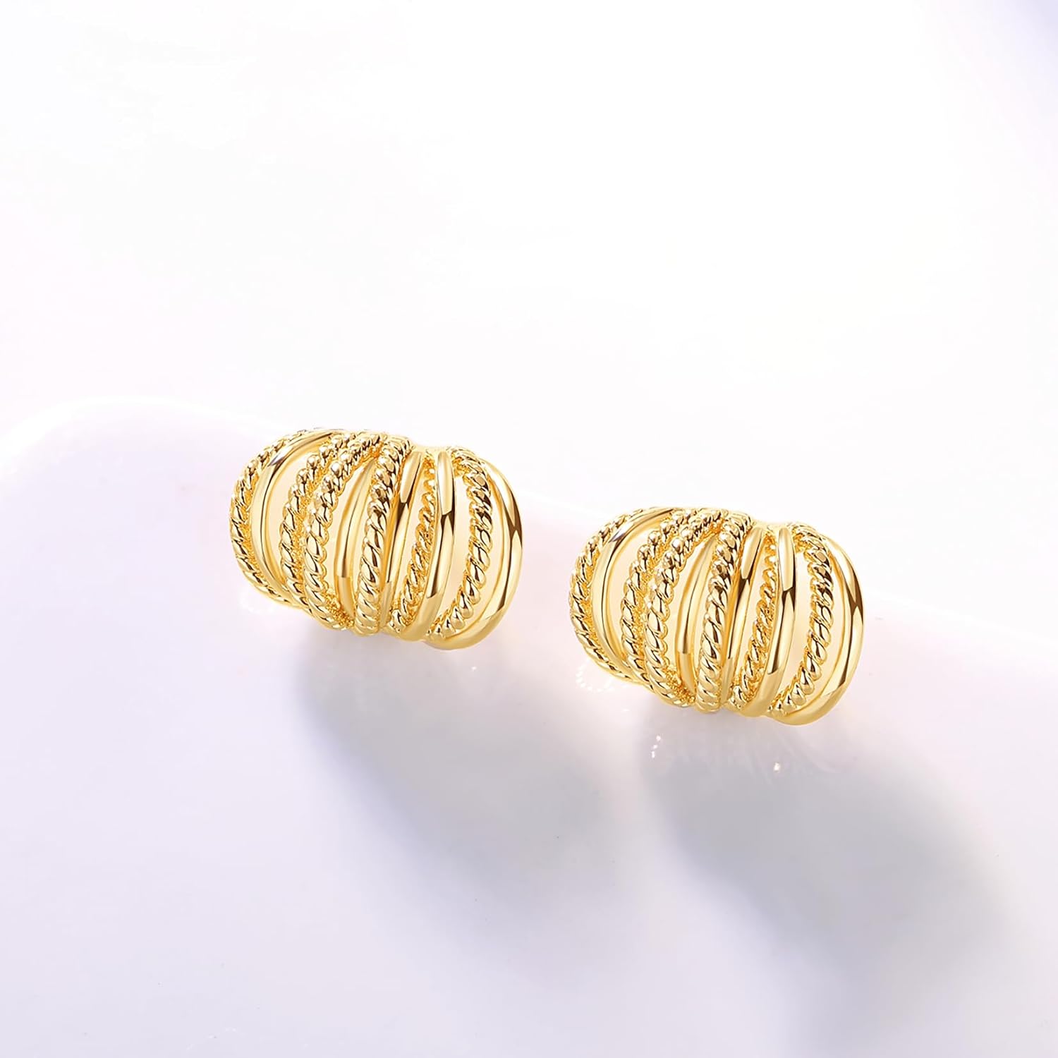 Gold Plated Triple Huggie Stud Earrings, Trendy Claw Earrings for Women, Double Huggie Hoop Earrings for One Hole - Image 3