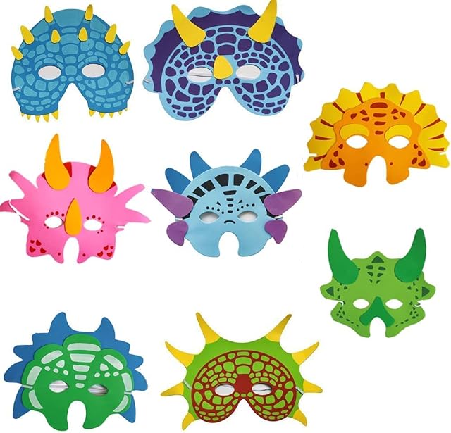 16PCS Dinosaur Party Masks, Dinosaur Foam Masks for Kids Dino Party Masks Animal Face Masks with Elastic Rope for Halloween Cosplay Birthday Masquerade School Activity