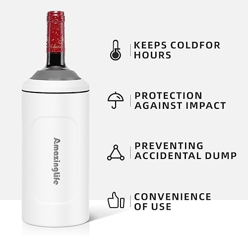 Miniatura 4 de Enfriadores de vino portátiles de acero inoxidable con aislamiento al vacío, botella de vino mantiene las bebidas de vino frías, regalo para los
