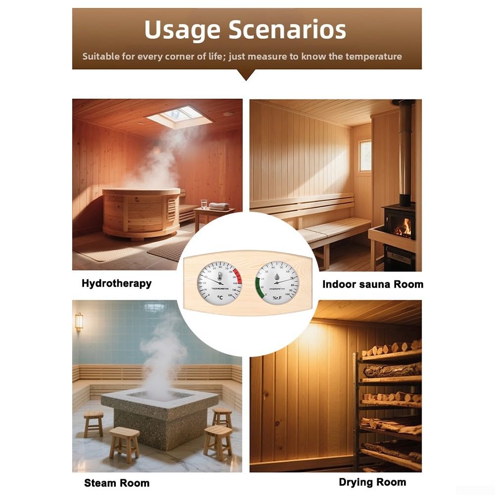 Termómetro e higrómetro de madera de la sauna con el diseño 2 en 1, medición de la temperatura y de la humedad de la amplia gama para la supervisión interior y exterior de la sauna