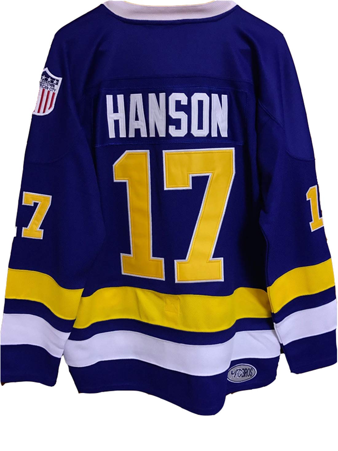 Gmjay David Hanson #17 CHIEFS Ice Hockey Jersey Movie Hockey Blue Stitched  Letters Numbers M-XXXL