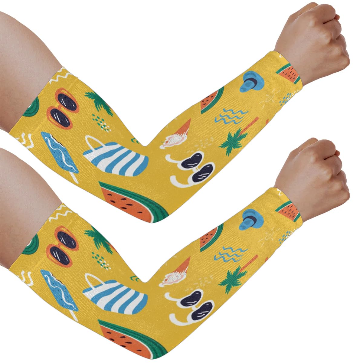 Eativisa Gardening Sleeves for Women Men Arm Sleeves Summer Watermelon Beach Anti-Slip Defense Sun Protection Sleeves Breathable UV Cooling Farmer Sleeves Cover Arms for Sport Outdoor Running