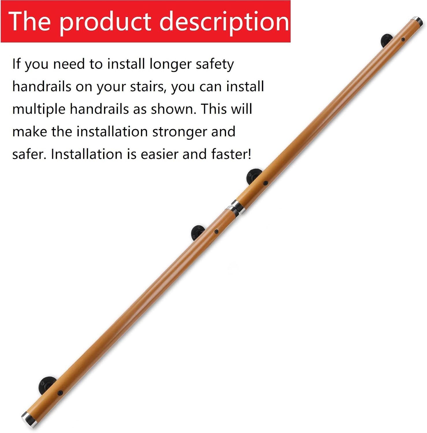 3.31Ft Wooden Handrail Resin Non-Slip Stair Handrail Wall Mounted Handrail Indoor Outdoor, Comfortable Barrier-Free Stair Handrail for Elderly 1.97 "Round