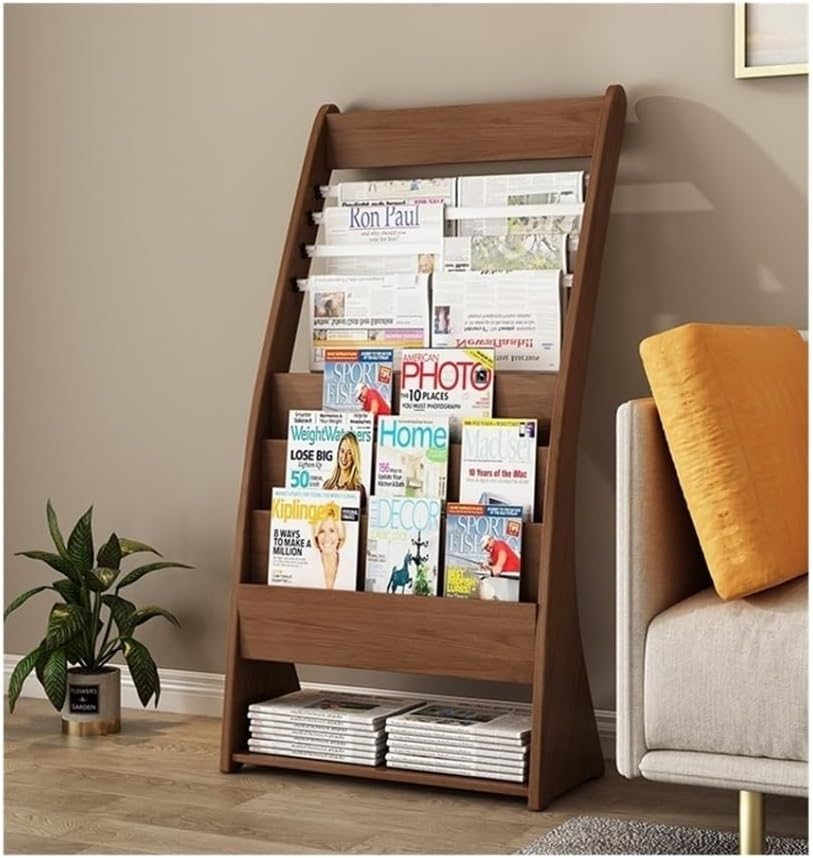 Magazine Rack, Wooden Floor - Standing Magazine Rack for Office Newspapers, Books Brochure Display Stand(Walnut)