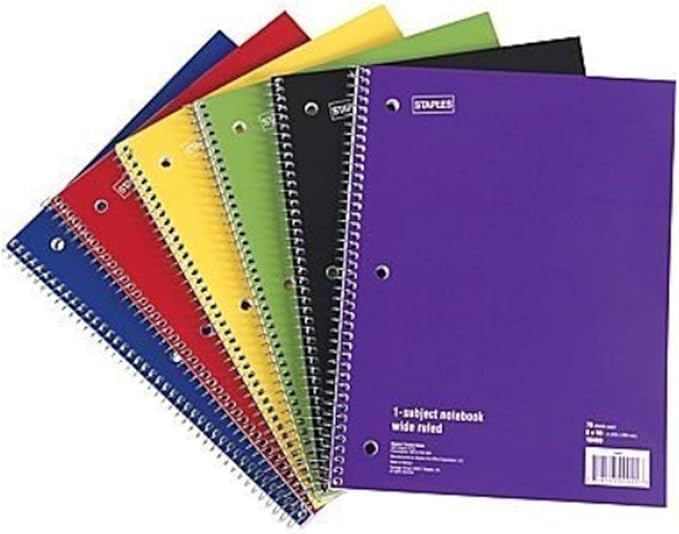 Staples Spiral Notebook 1subject, 70count, Wide Ruled