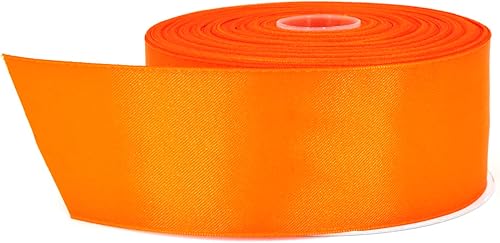 Miniatura 23 de Cinta de satén naranja, 1/4 pulgadas x 50 yardas, color sólido de doble cara, rollo de cinta gruesa y duradera, 100% poliéster para envolver