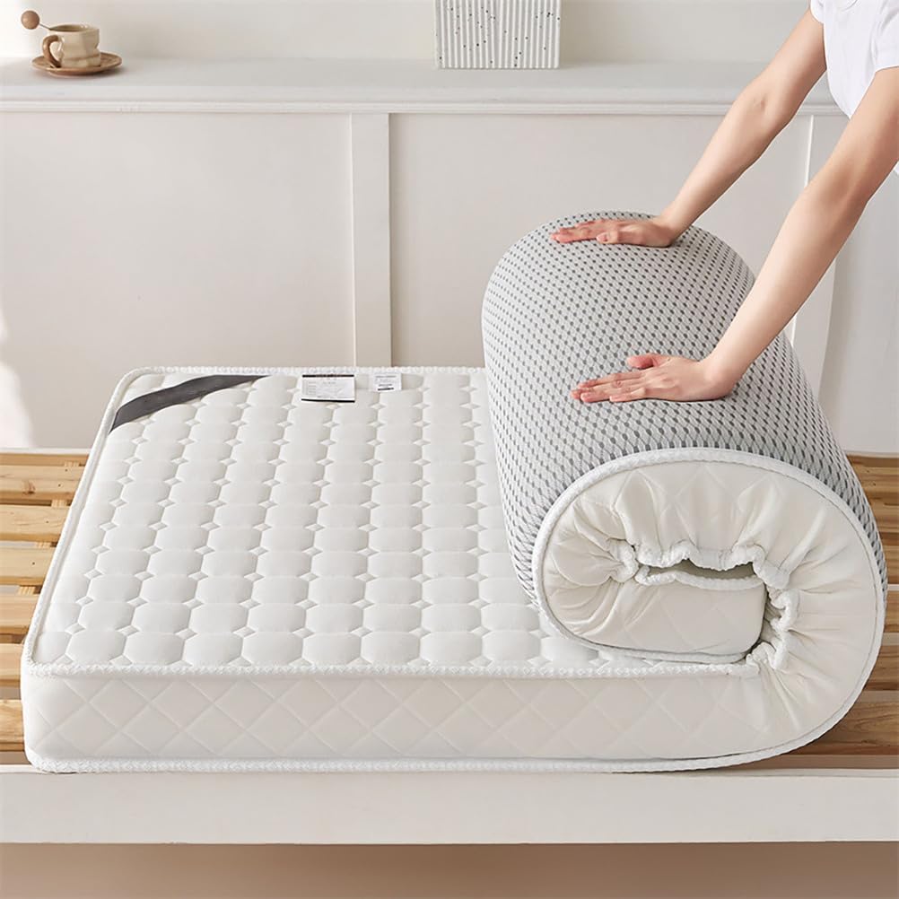 Genérico Colchón De 5 Cm/8 Cm De Grosor, Futón Japonés Plegable Y Portátil para Exteriores, Tatami Transpirable, Colchón De Suelo Enrollable para Invitados Acampar Dormir,White 5cm,80x190cm