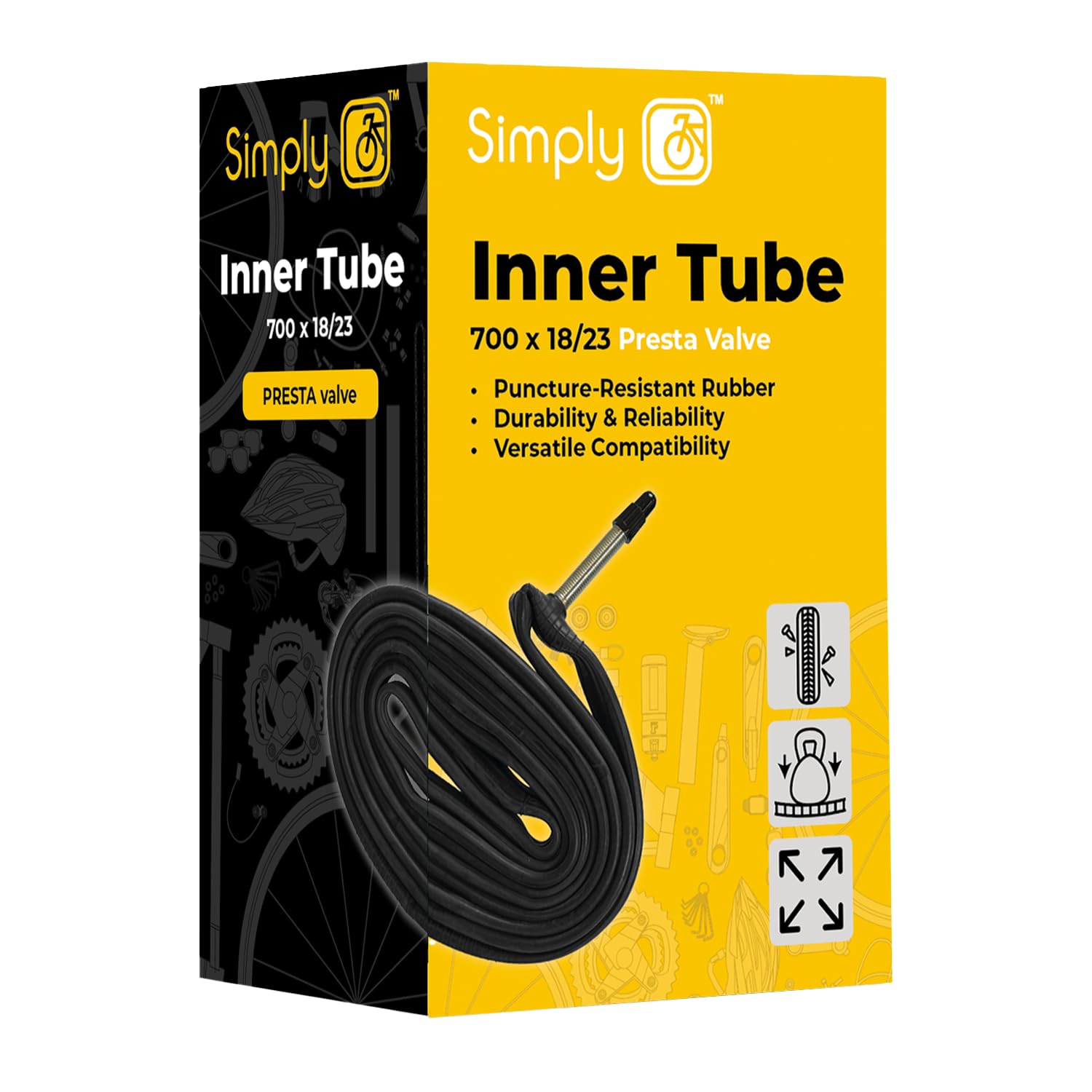 Simply Cycling Bicycle Inner Tube PV 700 x 18 to 23C, Presta Valve Butyl Rubber Tube for Road Racing Performance Bikes, Air Leakage Tested โ image 1
