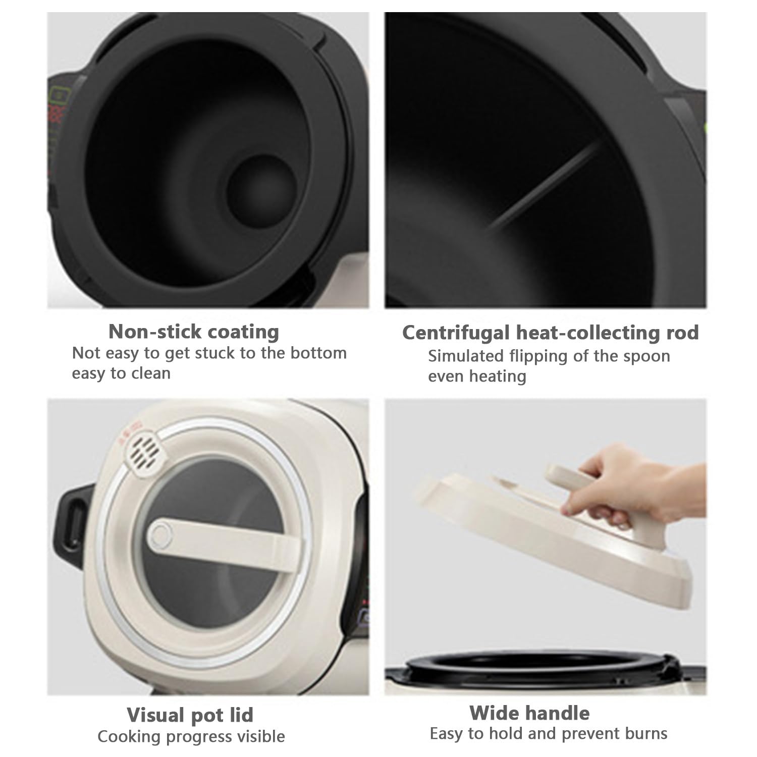 Mescolatore Automatico per Pentole, Con Pentola Interna in Acciaio Inossidabile E Pannello Touch Intelligente, Regolazione Del Fuoco a Tre Velocità, 1 a 99 Minuti, Per Friggere, Stufare, Cucinare