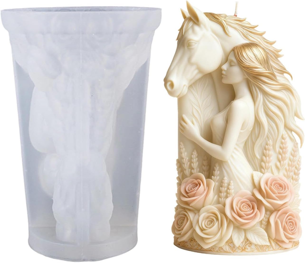 Horse Girl Mold for Candle Making 3D Silicone Rose Horse for Resin Casting DIY Plaster Polymer Clay Home Decoration Wax Melts Valentine's Day Candle Party Gifts Soap Making Craft Supplies-image-17