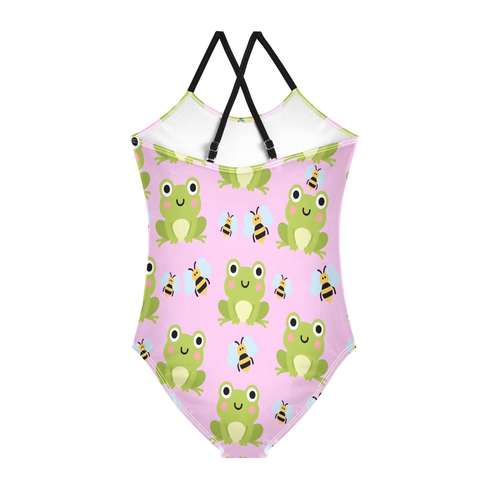 Frog Bee Pattern Girls One-Piece Swimsuit Quick Dry Beach Swim Bathing Suit