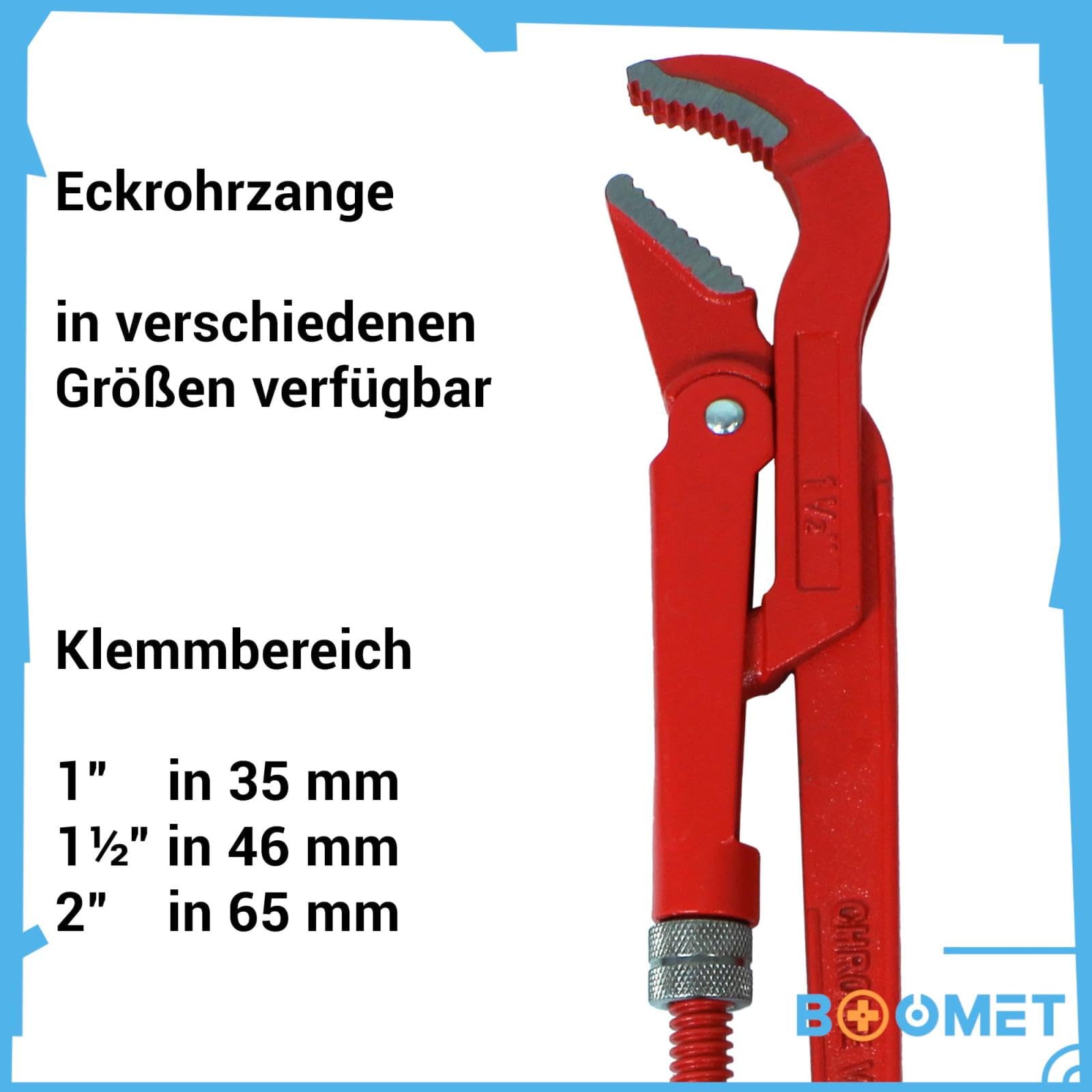 Rohrzange 3er Set S-Maul + Gerade · S 1 Zoll, 1,5 Zoll, 2 Zoll · Eckrohrzange · Set und Einzeln · 45 Grad abgewinkelte Wasserpumpenzange · Zangenschlüssel Wasserrohrzange Armaturenzange gross