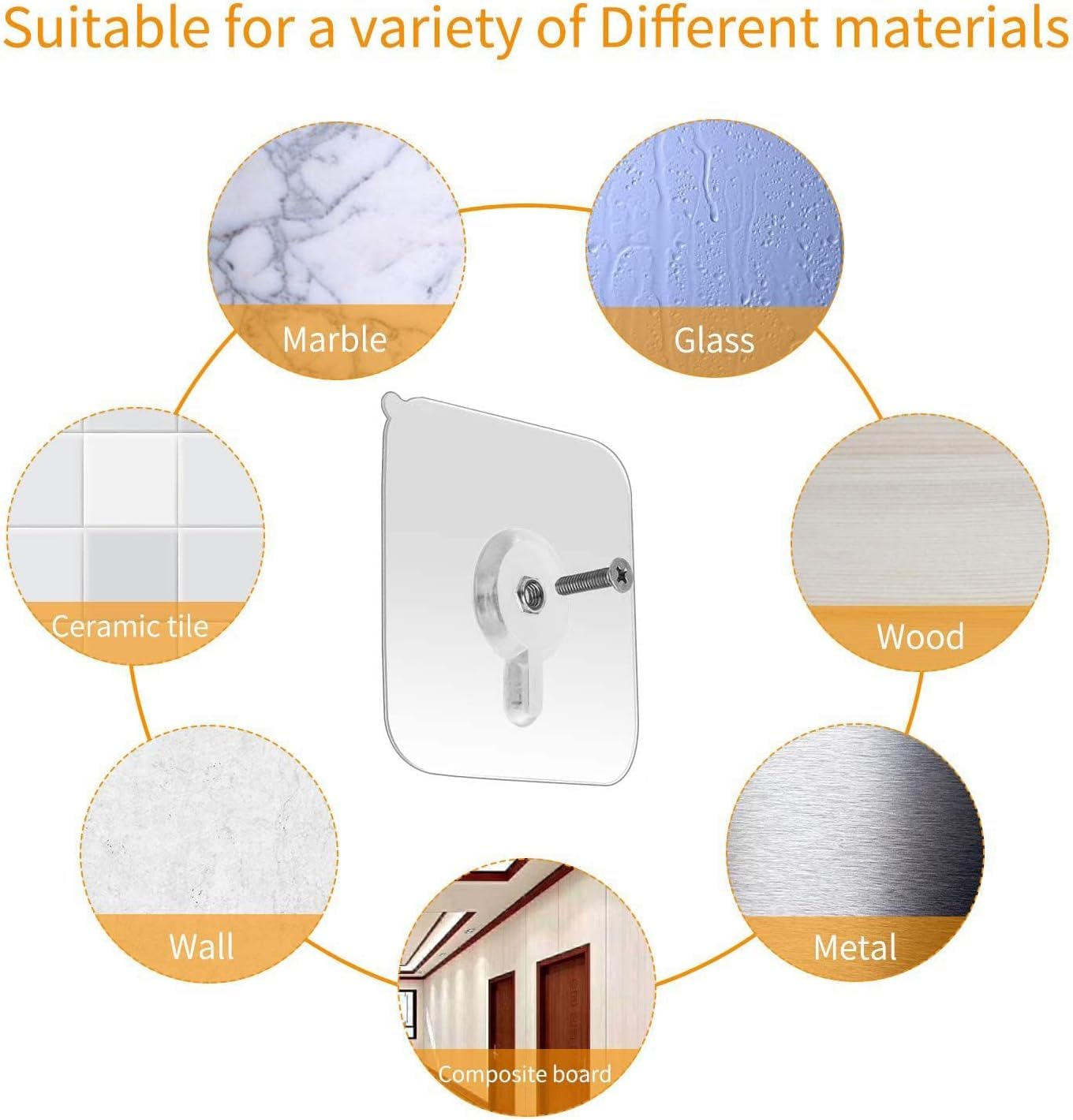Linwnil Tornillos adhesivos para colgar en la pared, sin rastro, sin taladrar, tornillo adhesivo con 3 tornillos de diferentes tamaños para baño, cocina, almacenamiento, azulejos, pared, ducha (128