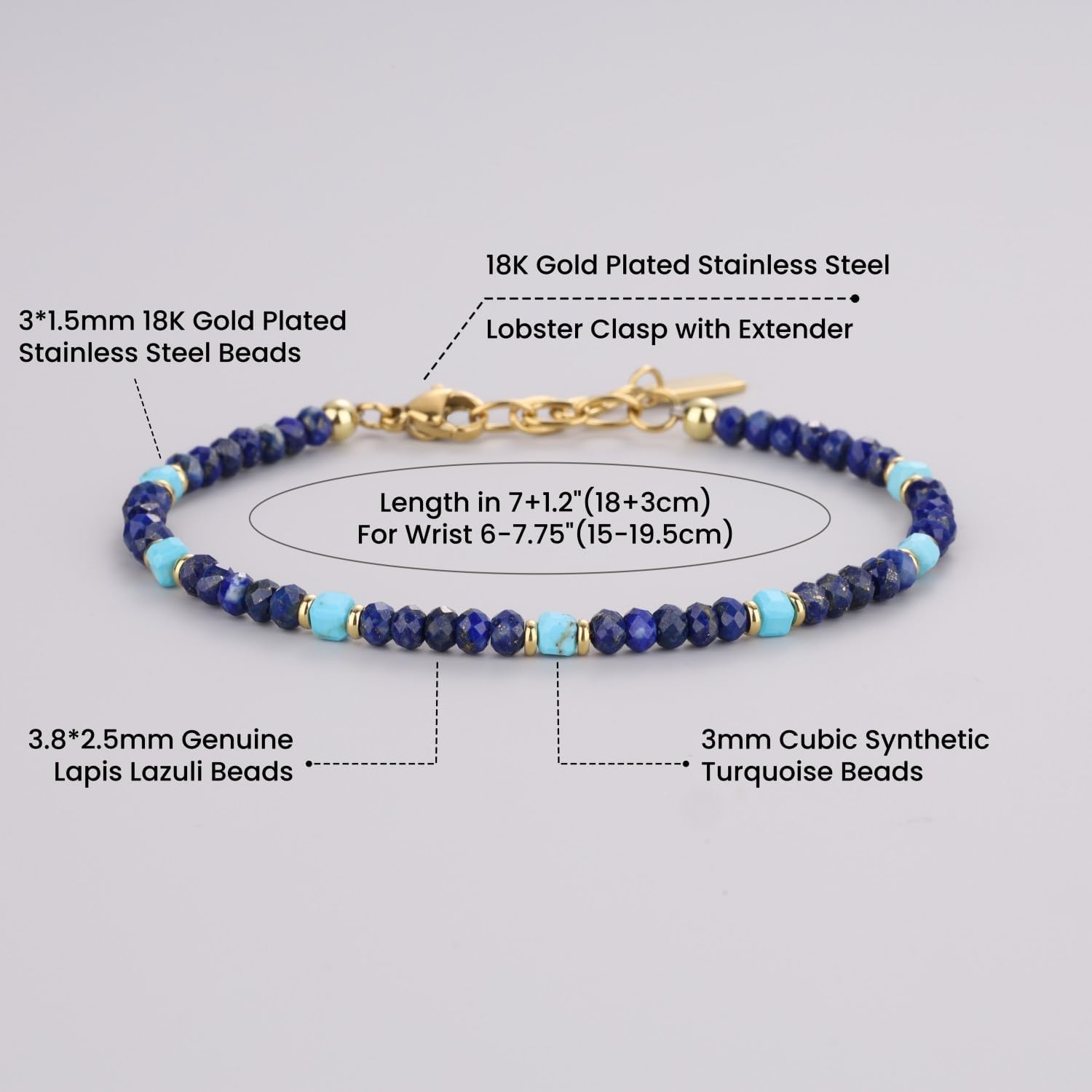 COAI Lapis lazuli Bracelet for Women, Dainty Stone Beaded Bracelet for Women