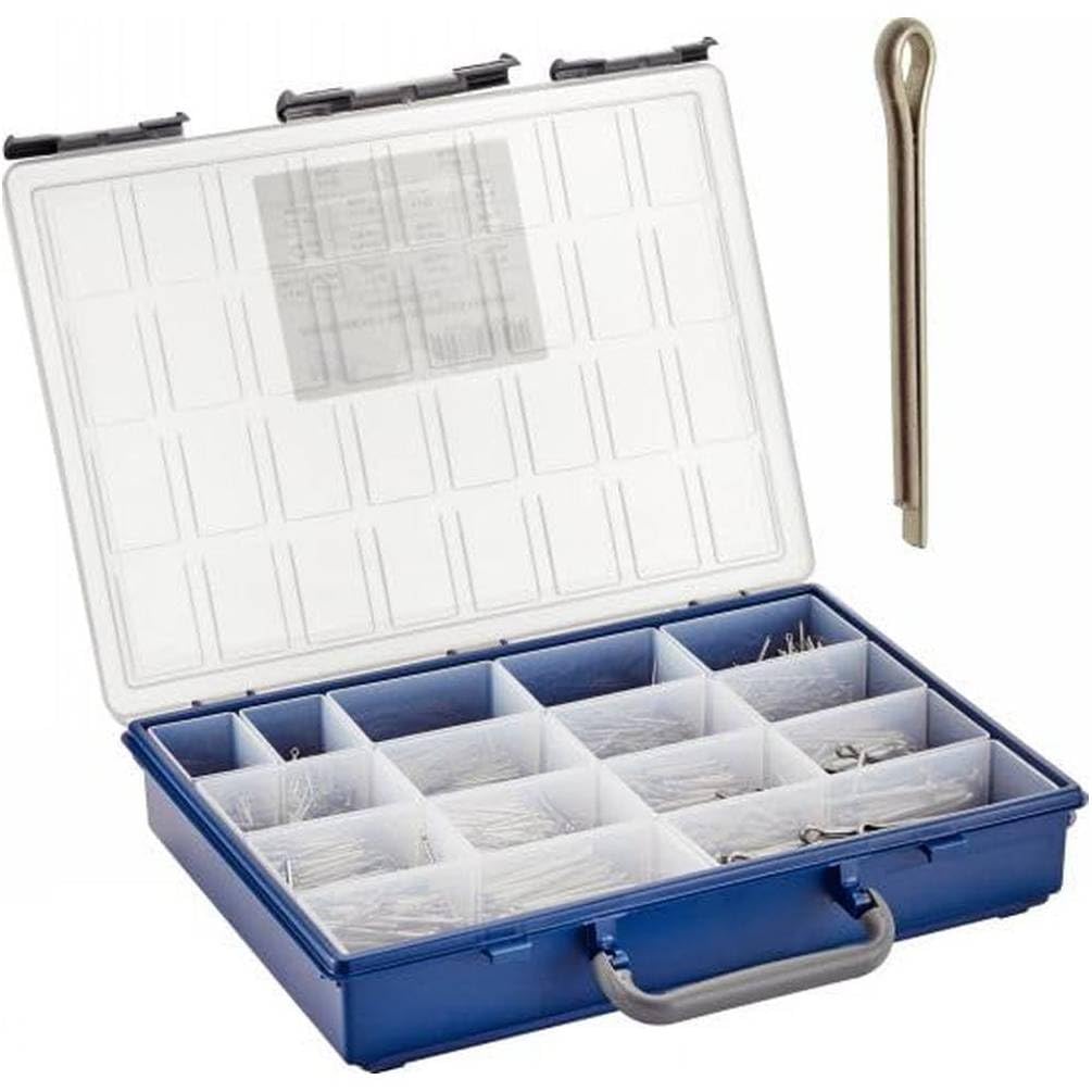 Caja de 1580 pasadores ranurados de 2 a 5 mm – DIN 94 – ISO 1234 – NFE27-487 – UNI 1336 – Acero inoxidable A4 – D-Work