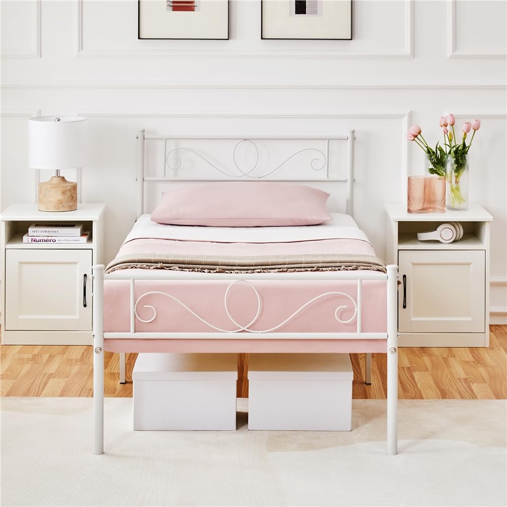 Yaheetech Lit Simple Cadre de lit 90 x 190 cm en Métal Assemblage Simple pour Petits Espaces Adultes Blanc | Lit Simple 1 Place avec Sommier en Métal Charge Max 204kg Structure Robuste Montage Facile pour Petit Espace Chambre Studio