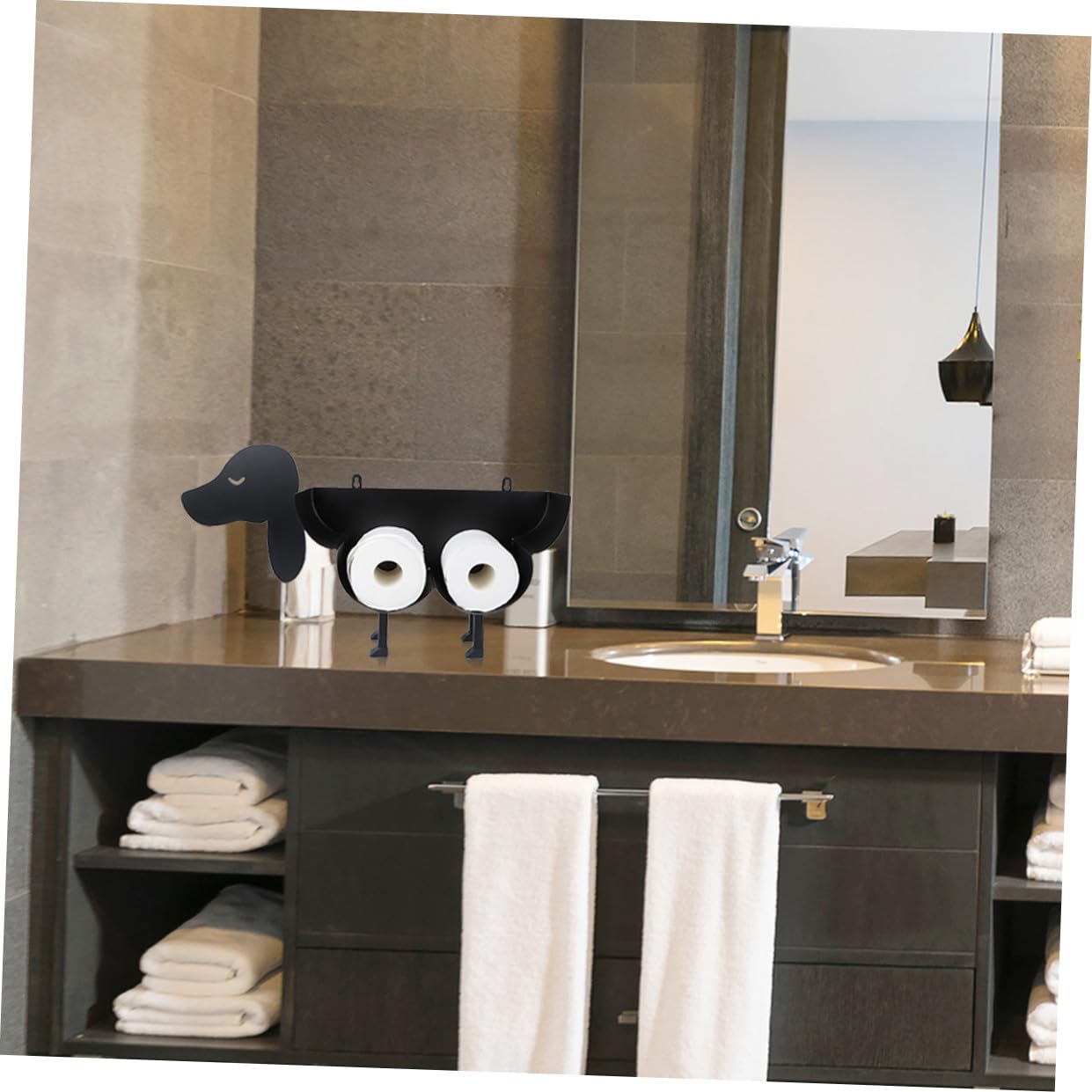 TEHAUX Toilettenpapierhalter und Niedlichem Hundedesign mit Stabilem Boden aus Eisen Moderner Multifunktionaler Organizer für Restaurant und Hotelbadezimmer