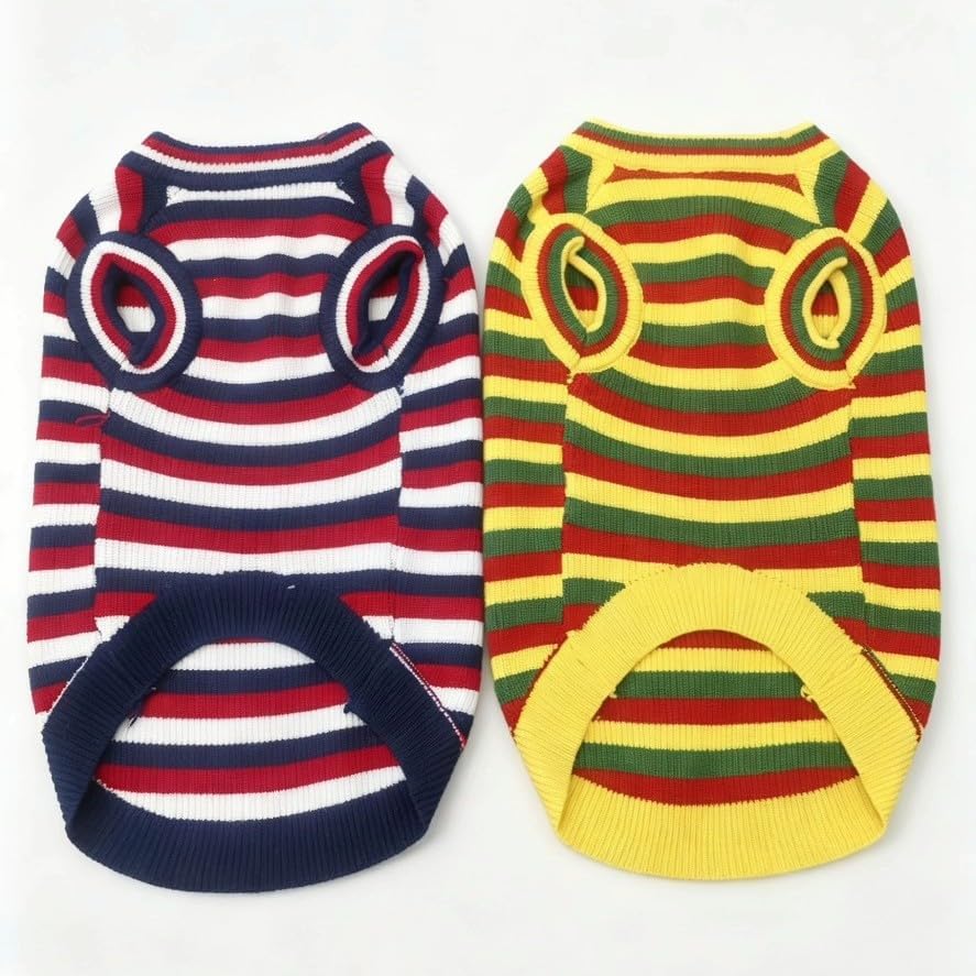 2026 New Pet Apparel: Colorful Striped Vests for Cats and Dogs，Navy‑Red‑White：M image 5