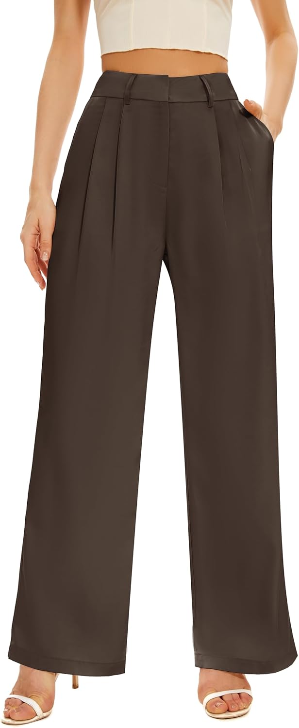 FUNYYZO Women Stain Wide Leg Pants High Elastic Waisted Casual Business Work Trousers Long Straight Suit Pants - Image 4