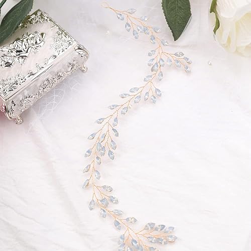 Miniatura 3 de BERYUAN Diadema dorada con diamantes de imitación de cristal marfil para boda, lágrima de cristal, accesorios para el cabello para novias, mujeres y