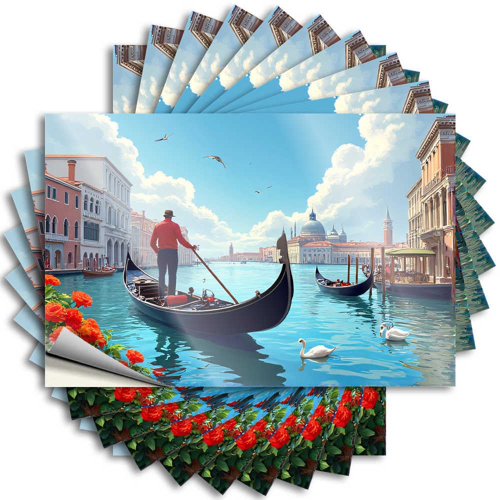 Fzfn Men's Colour Custom Bumper Stickers - Gondolier On The Grand Canal, Venice Fluffy Durable Sticker Easy Apply For Thankful Decor(12X18cm)