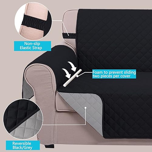 Miniatura 3 de U-NICE HOME Funda para sofá de 3 plazas, reversible, con correas elásticas, resistente al agua, para proteger muebles contra mascotas o perros