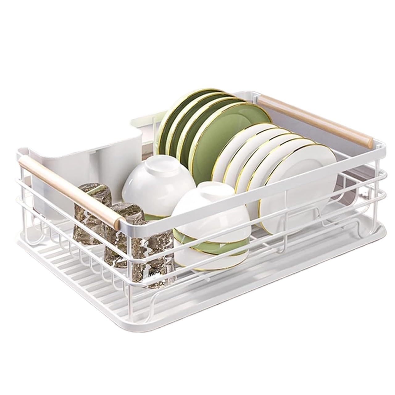 AVkgwrtb Dish Drying Rack, Dish Drainer Rack with Removable Drip Tray and Cutlery Holder, Multicolor(White)