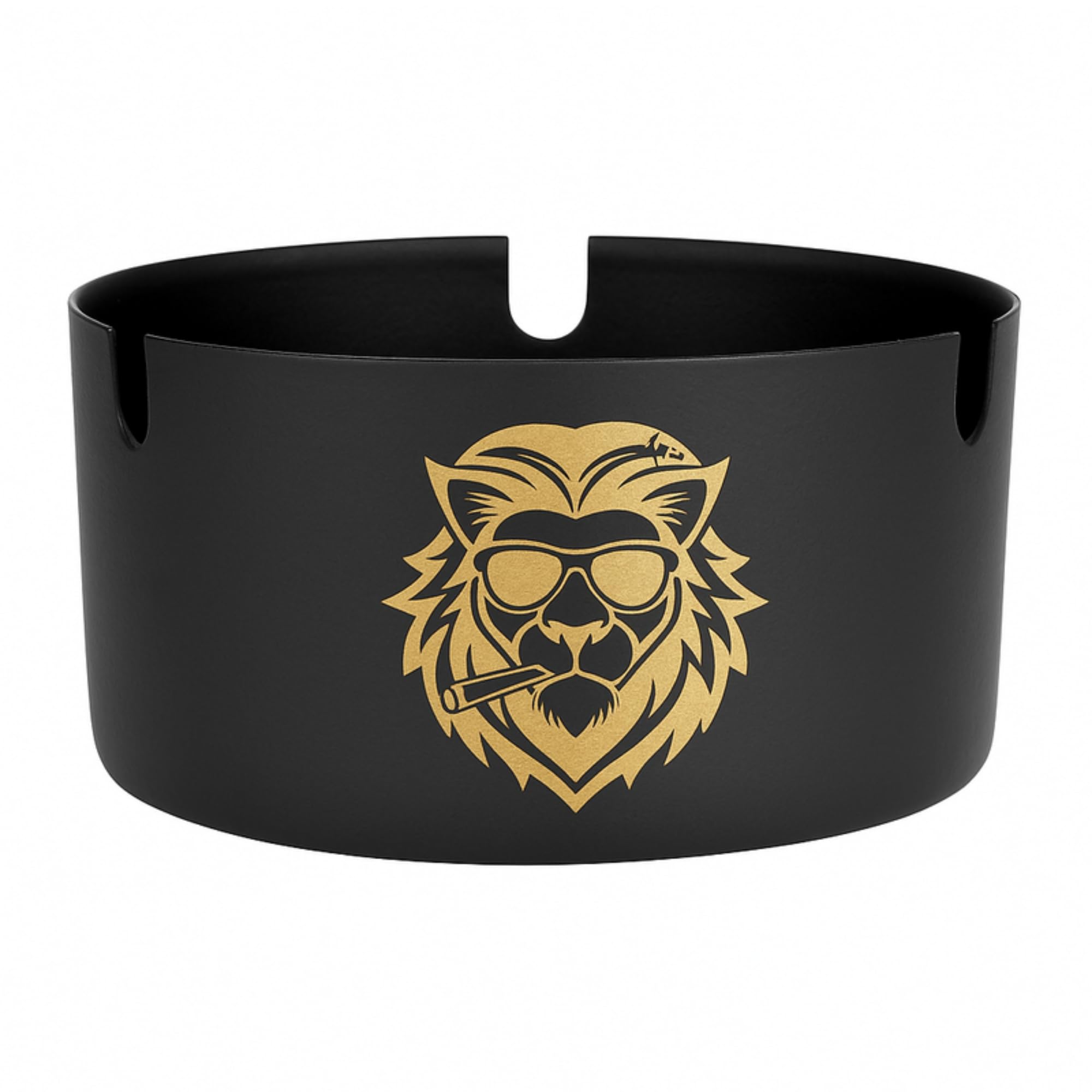 Blessing Art Premium Metal Ashtray & Holder with Gold Lion Engraving | Matte Black Finish | Windproof Design | Stylish & Durable Ash Tray for Home, Office, Patio, Bar, Smokers Gift (10 x 10 x 5 cm)-image-9
