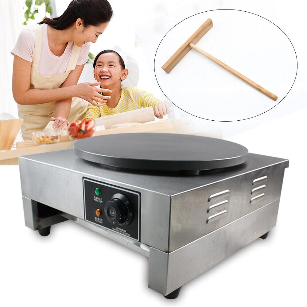 Amazon.com: HinLIaDa 16" Commercial Electric Crepe Maker, 3000W Pancake Baking Machine Non-Stick Electric Crepe Pan Single Hotplate Adjustable Temperature 50-300℃(122-572℉) with Batter Spreader for Tortilla: Home & Kitchen