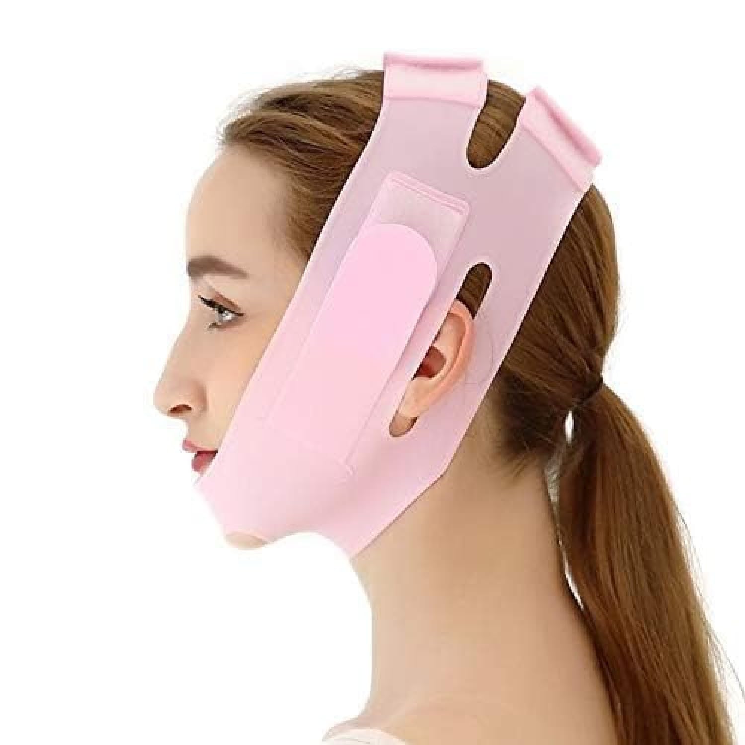 V Line Face Slimming Strap for Women & Men | Double Chin Reducer | Jawline Shaper Belt | Face Lift Band | Anti-Sagging Beauty Mask | Adjustable (Pink)-image-1