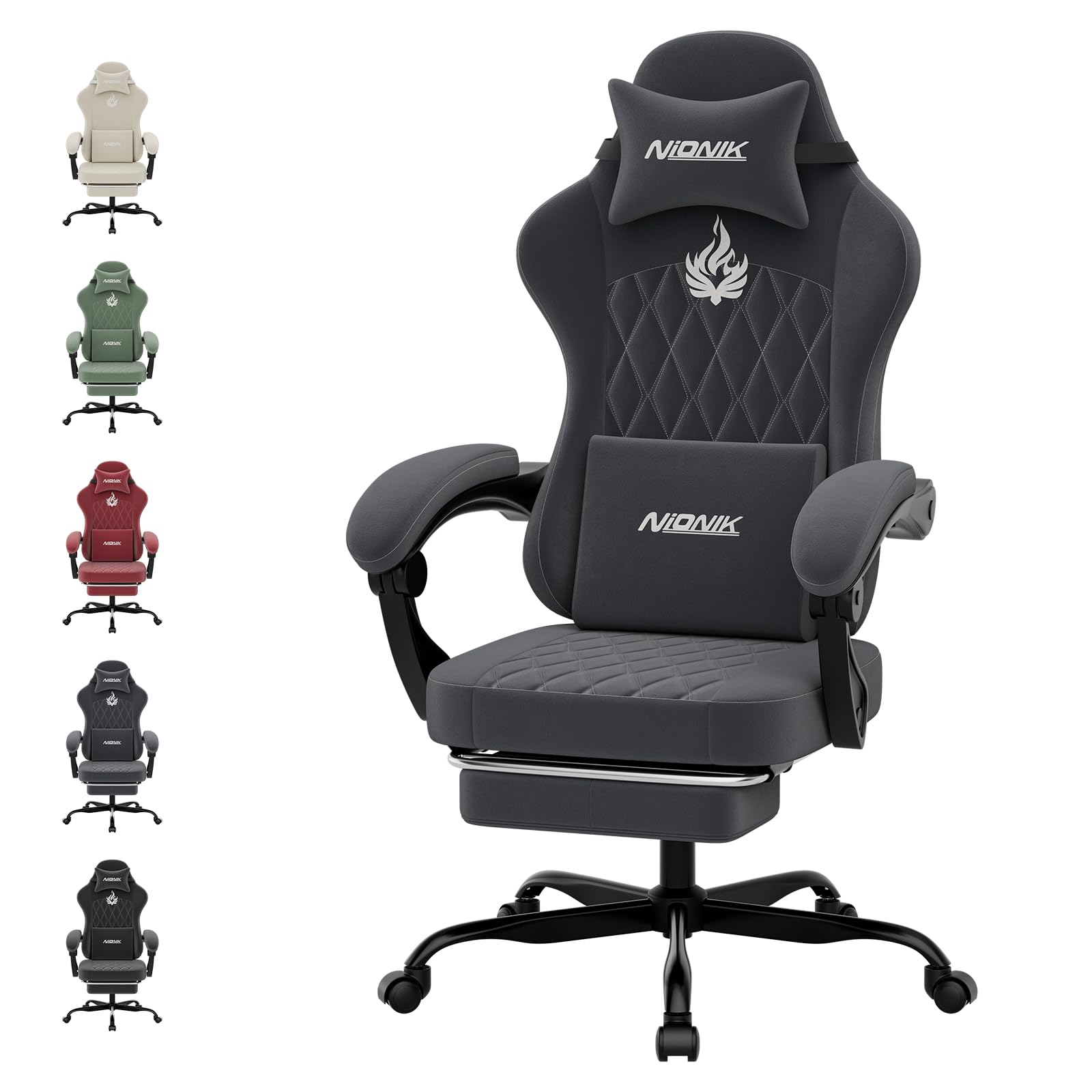 NIONIK Gaming Stuhl Einsteigermodell, Ergonomischer Computerstuhl mit Verstellbarer Höhe und Rückenlehne, Einfacher Gaming Stuhl für Kinder, Teenager, Erwachsene für Zimmer, Büro,Grey