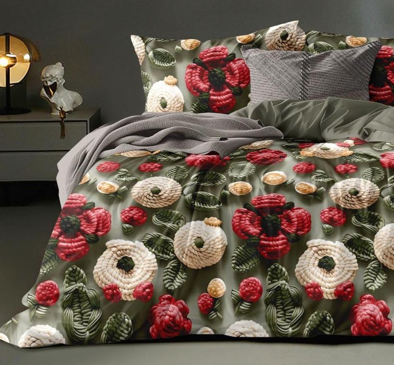 Image of DECOR2ADMIRE 300 TC Premium 7D Print Super King Size Cotton Bedsheet Set with 2 Pillow Covers | Ultra Soft 108 inch x 108 inch | Elegant Floral Designs (Rose Meadow)